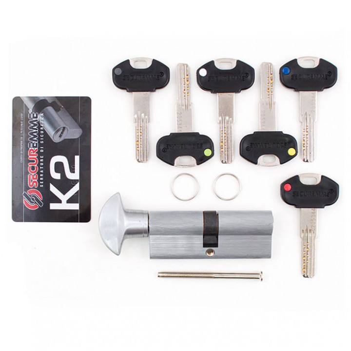Цилиндр SECUREMME K2 60mm 30/30 мм (5кл +1 монтажный ключ)ручка мат.хром 48124