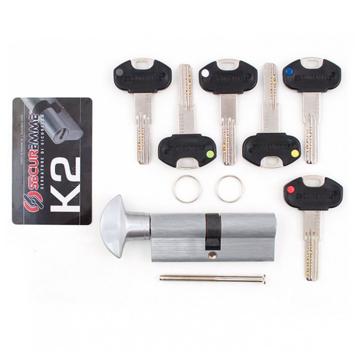 Цилиндр SECUREMME K2 80mm 35/45 мм (5кл +1 монтажный ключ)ручка мат.хром 48129