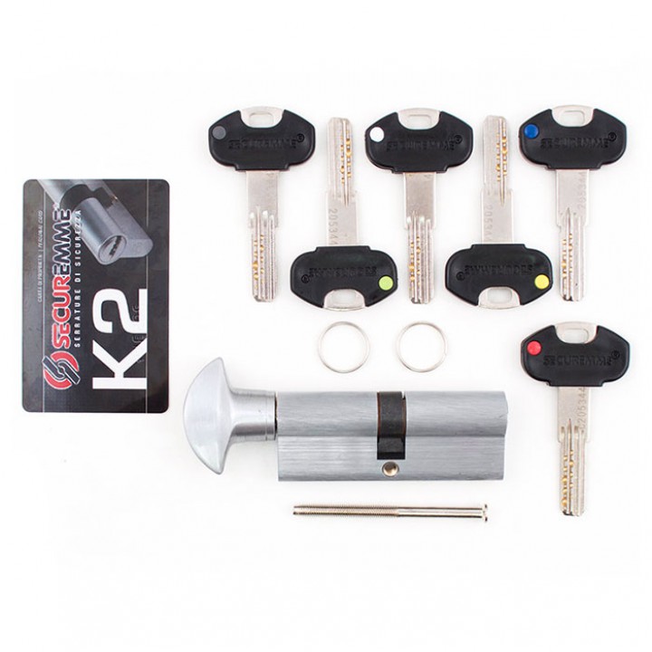 Цилиндр SECUREMME K2 100mm 50/50 мм (5кл +1 монтажный ключ)ручка мат.хром 48131